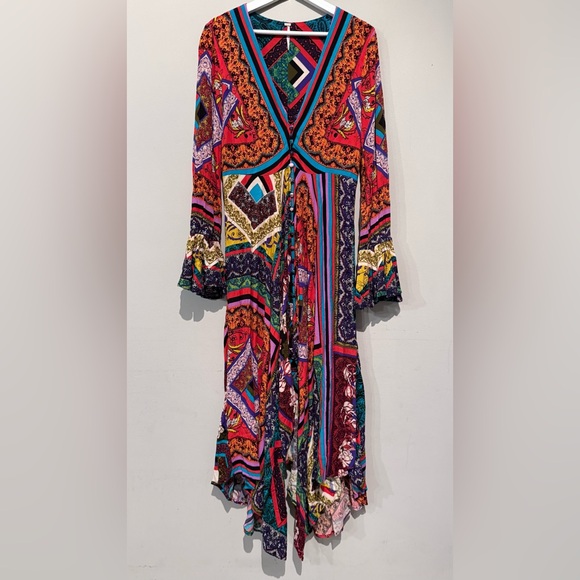 FREE PEOPLE MAXI DRESS WOMEN M Travel Vacation Boho Multicolor Button - Picture 2 of 16